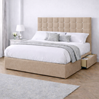 Chenille Bed with Headboard, Mattress & Drawer