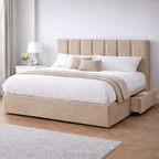 Chenille Bed with Headboard, Mattress & Drawer