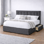 Chenille Bed with Headboard, Mattress & Drawer