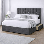 Chenille Bed with Headboard, Mattress & Drawer