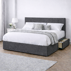 Chenille Bed with Headboard, Mattress & Drawer
