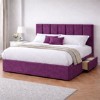 Chenille Bed with Headboard, Mattress & Drawer