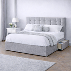 Chenille Bed with Headboard, Mattress & Drawer