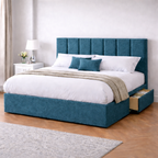 Chenille Bed with Headboard, Mattress & Drawer