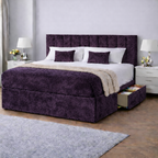 Crushed Velvet Bed with Headboard, Mattress & Drawer