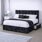 Crushed Velvet Bed with Headboard, Mattress & Drawer