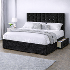Crushed Velvet Bed with Headboard, Mattress & Drawer