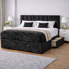 Crushed Velvet Bed with Headboard, Mattress & Drawer
