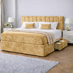 Crushed Velvet Bed with Headboard, Mattress & Drawer
