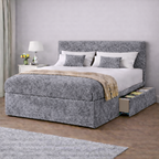 Crushed Velvet Bed with Headboard, Mattress & Drawer
