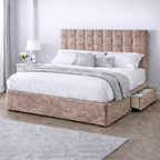 Crushed Velvet Bed with Headboard, Mattress & Drawer