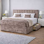 Crushed Velvet Bed with Headboard, Mattress & Drawer