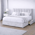 Crushed Velvet Bed with Headboard, Mattress & Drawer