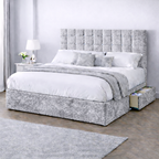 Crushed Velvet Bed with Headboard, Mattress & Drawer