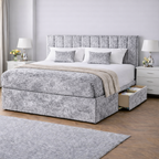 Crushed Velvet Bed with Headboard, Mattress & Drawer