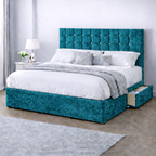 Crushed Velvet Bed with Headboard, Mattress & Drawer
