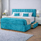 Crushed Velvet Bed with Headboard, Mattress & Drawer