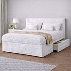 Crushed Velvet Bed with Headboard, Mattress & Drawer