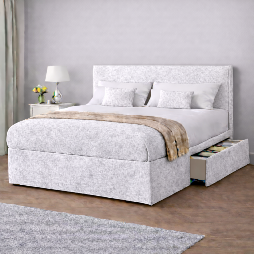 Crushed Velvet Bed with Headboard, Mattress & Drawer