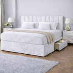 Crushed Velvet Bed with Headboard, Mattress & Drawer