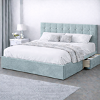 Plush Velvet Bed with Headboard, Mattress & Drawer