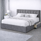 Plush Velvet Bed with Headboard, Mattress & Drawer
