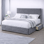 Plush Velvet Bed with Headboard, Mattress & Drawer