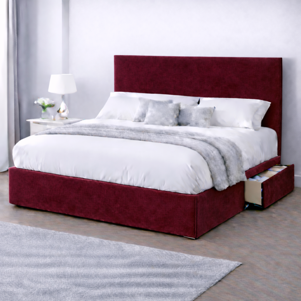 Plush Velvet Bed with Headboard, Mattress & Drawer