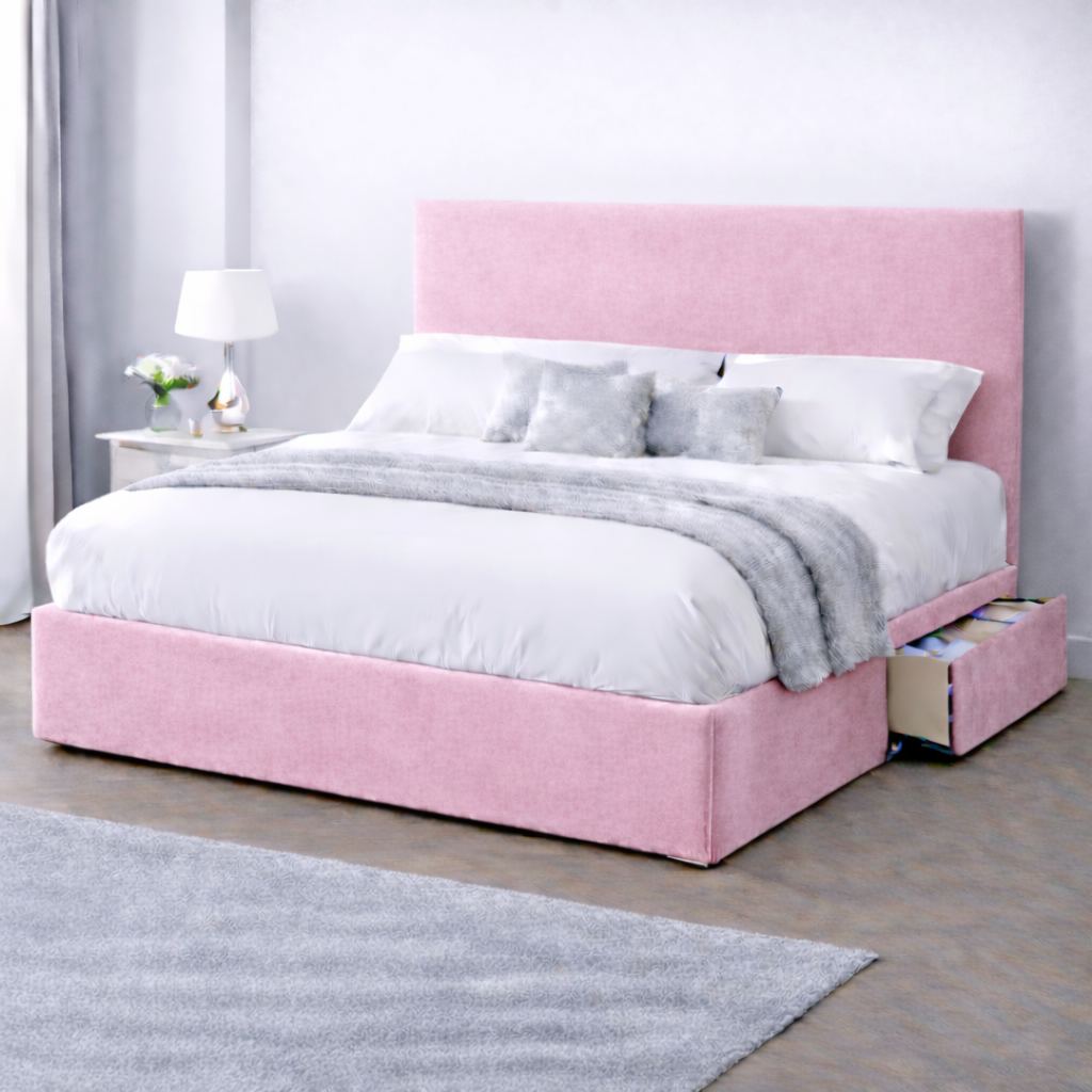 Plush Velvet Bed with Headboard, Mattress & Drawer