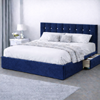 Plush Velvet Bed with Headboard, Mattress & Drawer