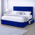 Plush Velvet Bed with Headboard, Mattress & Drawer