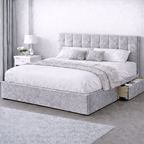Plush Velvet Bed with Headboard, Mattress & Drawer