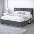 Plush Velvet Bed with Headboard, Mattress & Drawer