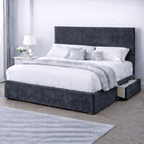 Plush Velvet Bed with Headboard, Mattress & Drawer