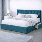 Plush Velvet Bed with Headboard, Mattress & Drawer