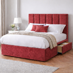 Chenille Bed with Headboard, Mattress & Drawer