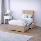 Chenille Bed with Headboard, Mattress & Drawer
