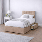 Chenille Bed with Headboard, Mattress & Drawer