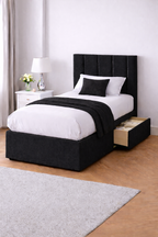 Chenille Bed with Headboard, Mattress & Drawer