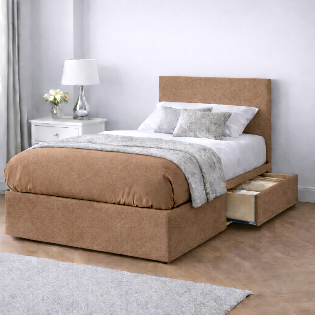 Chenille Bed with Headboard, Mattress & Drawer