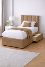 Chenille Bed with Headboard, Mattress & Drawer