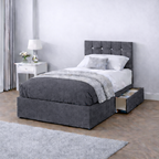 Chenille Bed with Headboard, Mattress & Drawer