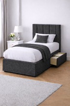 Chenille Bed with Headboard, Mattress & Drawer