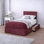 Chenille Bed with Headboard, Mattress & Drawer