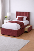 Chenille Bed with Headboard, Mattress & Drawer