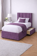 Chenille Bed with Headboard, Mattress & Drawer