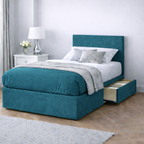 Chenille Bed with Headboard, Mattress & Drawer