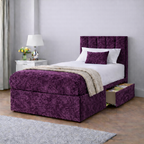 Crushed Velvet Bed with Headboard, Mattress & Drawer