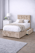 Crushed Velvet Bed with Headboard, Mattress & Drawer