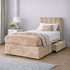 Crushed Velvet Bed with Headboard, Mattress & Drawer